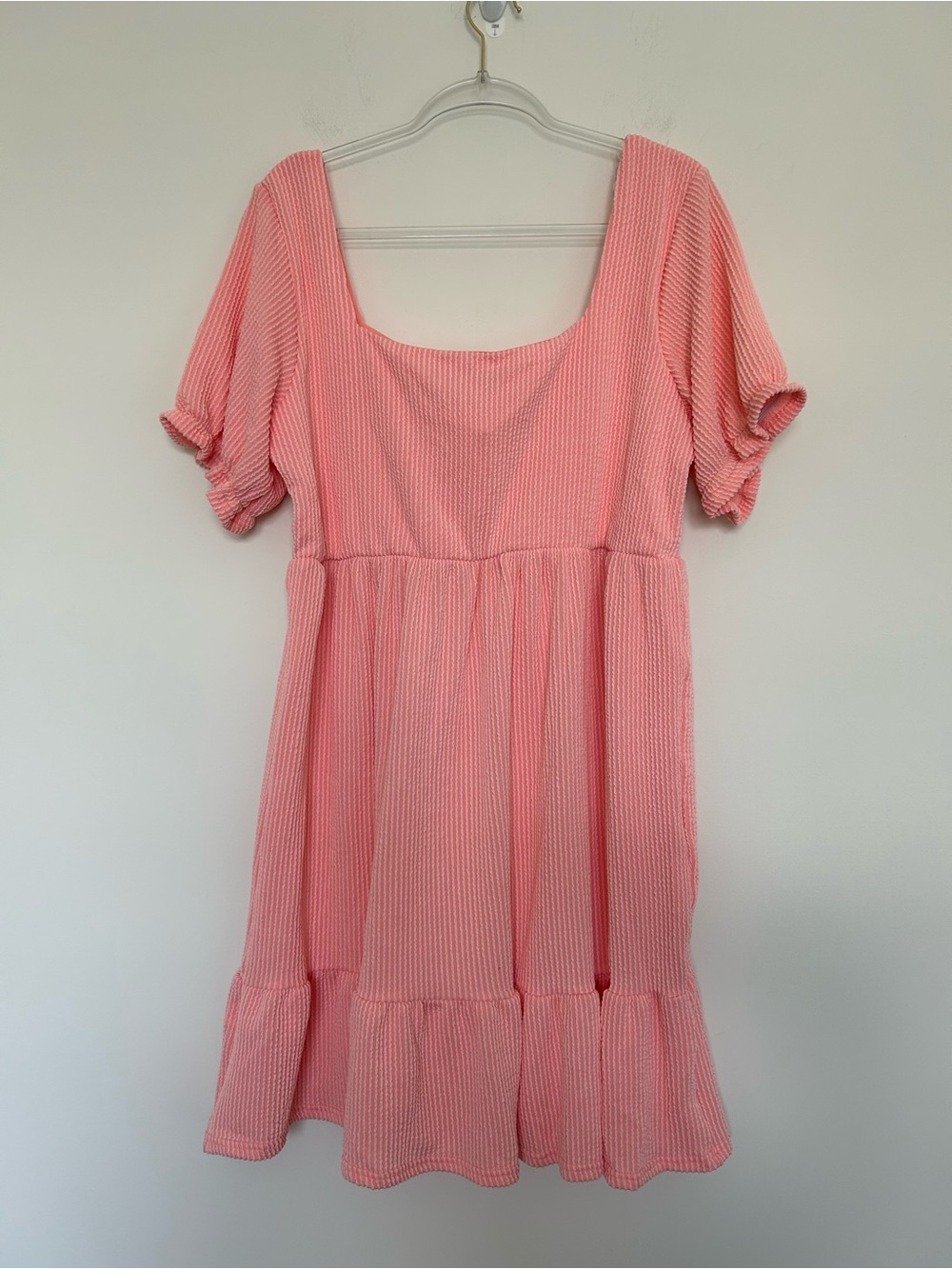 Simply Southern NWT Peachy Pink Babydoll Mini Dress with Puff Sleeves Size Large - Picture 6 of 6